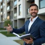 Agent immobilier présentant un immeuble neuf éligible à la loi Robien