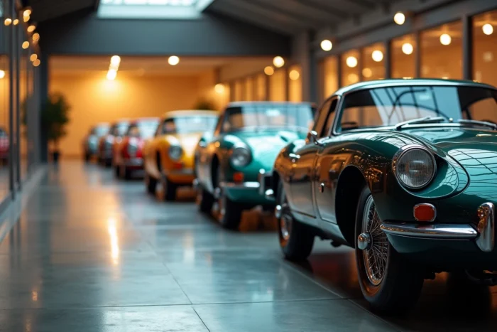Collection de voitures de collection rares exposées dans un musée automobile privé luxueux